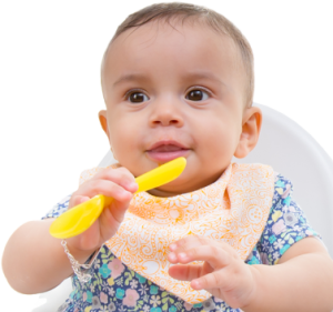 Close up of baby with spoon
