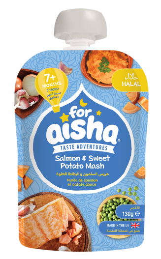Salmon and Sweet Potato Mash baby food pouch suitable for ages 7 months and above