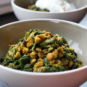 Bowl of lentils and spinach